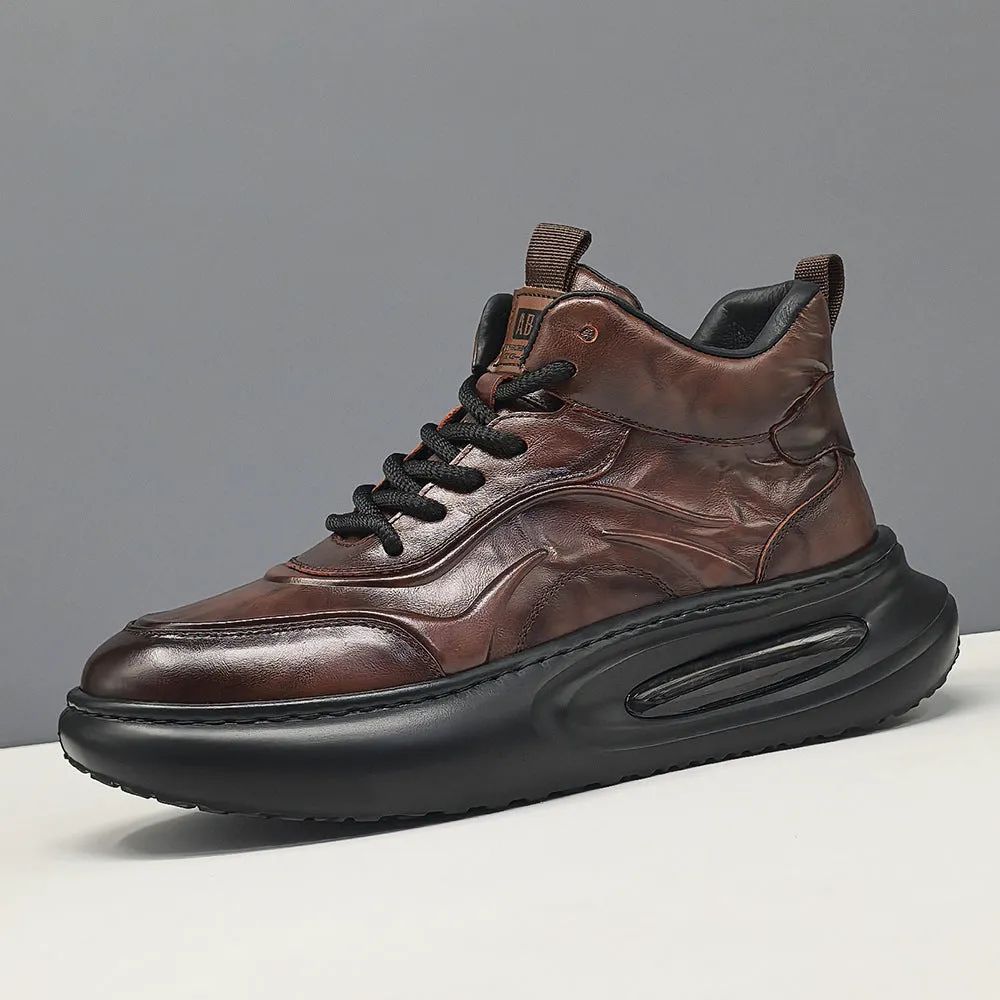 Scarpe casual da uomo in pelle vintage con suola spessa