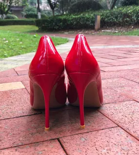 Tikicup Solid Red Women Patent Scarpe a punta Tacchi alti Ladies Chic Stiletto Pumps Scarpe da sposa da sposa 8cm 10cm 12cmwomen